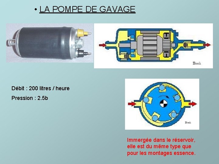  • LA POMPE DE GAVAGE Débit : 200 litres / heure Pression :