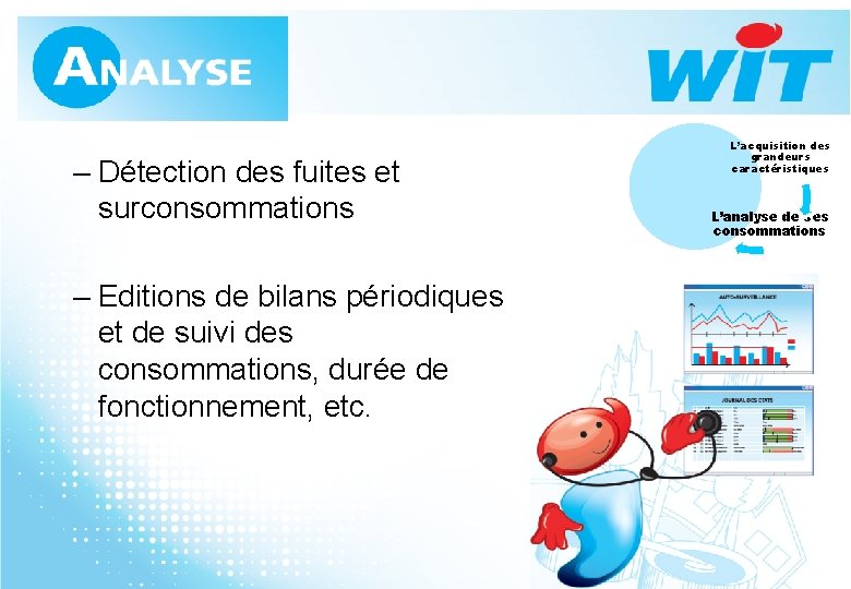 – Détection des fuites et surconsommations – Editions de bilans périodiques et de suivi