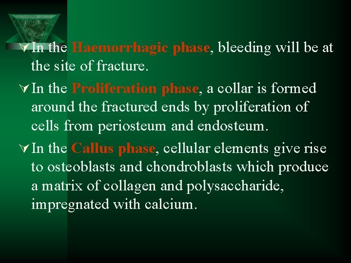 Ú In the Haemorrhagic phase, bleeding will be at the site of fracture. Ú
