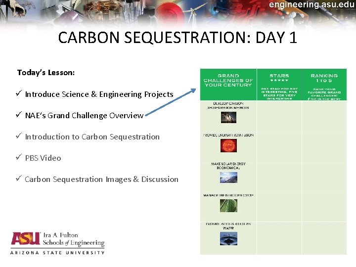 CARBON SEQUESTRATION: DAY 1 Today’s Lesson: ü Introduce Science & Engineering Projects ü NAE’s