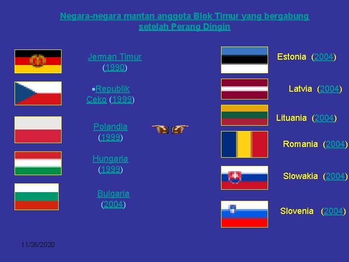 Negara-negara mantan anggota Blok Timur yang bergabung setelah Perang Dingin Jerman Timur (1990) Republik