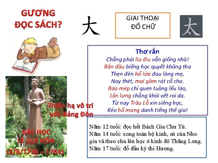 GƯƠNG ĐỌC SÁCH? GIAI THOẠI ĐỐ CHỮ Thơ rắn Thiên hạ vô tri vấn