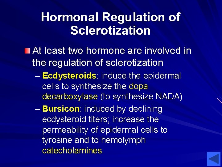 Hormonal Regulation of Sclerotization At least two hormone are involved in the regulation of Hormonal Regulation of Sclerotization At least two hormone are involved in the regulation of