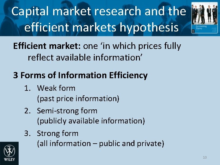 Capital market research and the efficient markets hypothesis Efficient market: one ‘in which prices