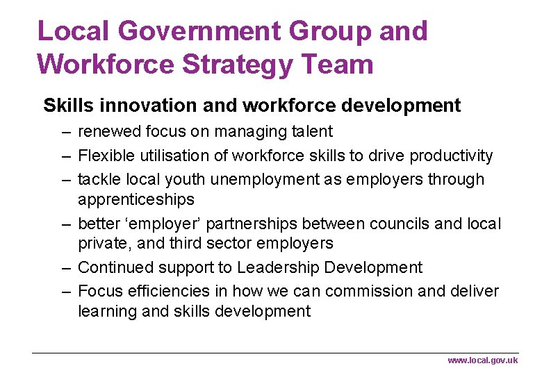 Local Government Group and Workforce Strategy Team Skills innovation and workforce development – renewed