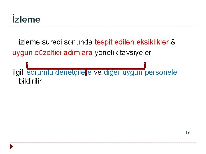 İzleme izleme süreci sonunda tespit edilen eksiklikler & uygun düzeltici adımlara yönelik tavsiyeler ilgili