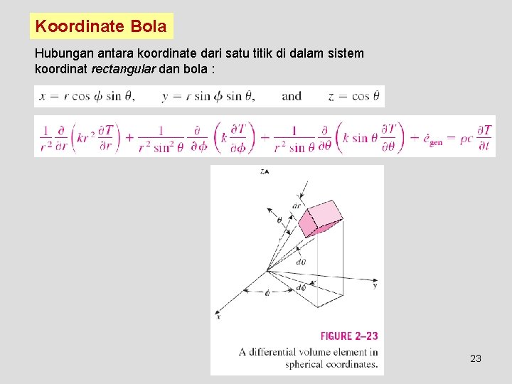 Koordinate Bola Hubungan antara koordinate dari satu titik di dalam sistem koordinat rectangular dan