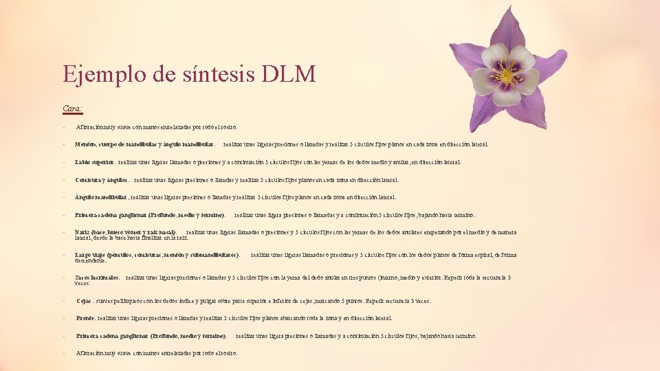 Ejemplo de síntesis DLM Cara: • Afloración muy suave con manos entrelazadas por todo Ejemplo de síntesis DLM Cara: • Afloración muy suave con manos entrelazadas por todo