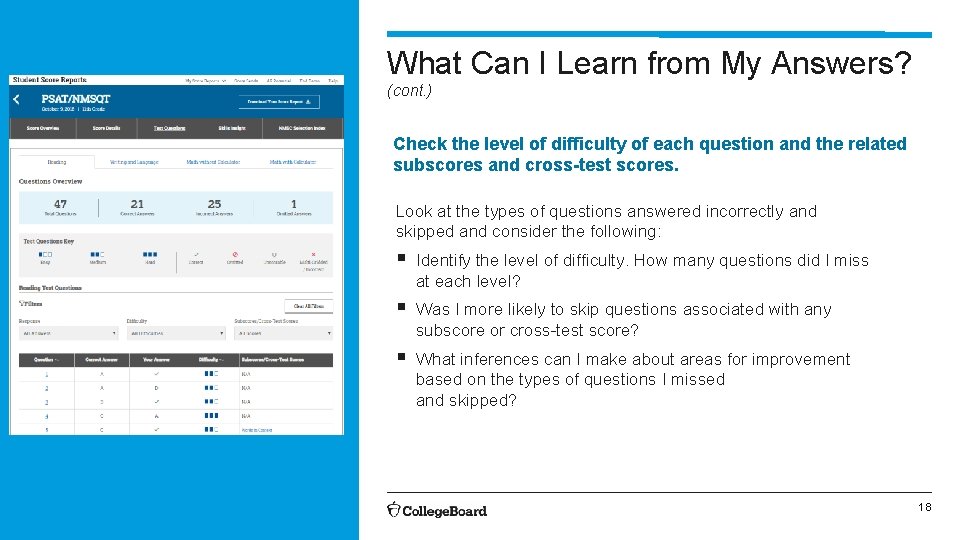 What Can I Learn from My Answers? (cont. ) Check the level of difficulty