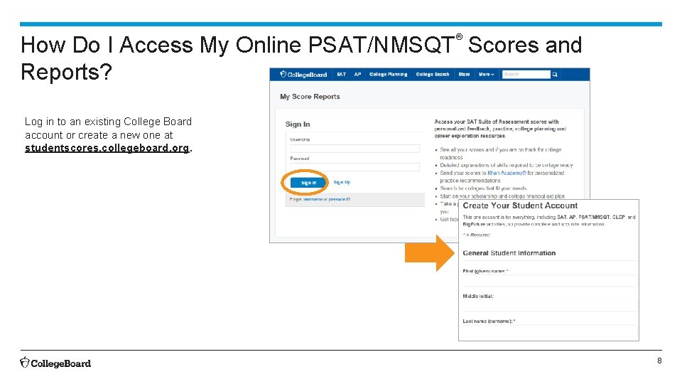 How Do I Access My Online PSAT/NMSQT Scores and Reports? ® Log in to