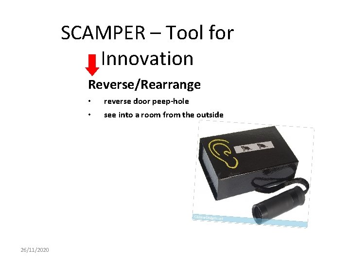 SCAMPER – Tool for Innovation Reverse/Rearrange 26/11/2020 • reverse door peep-hole • see into