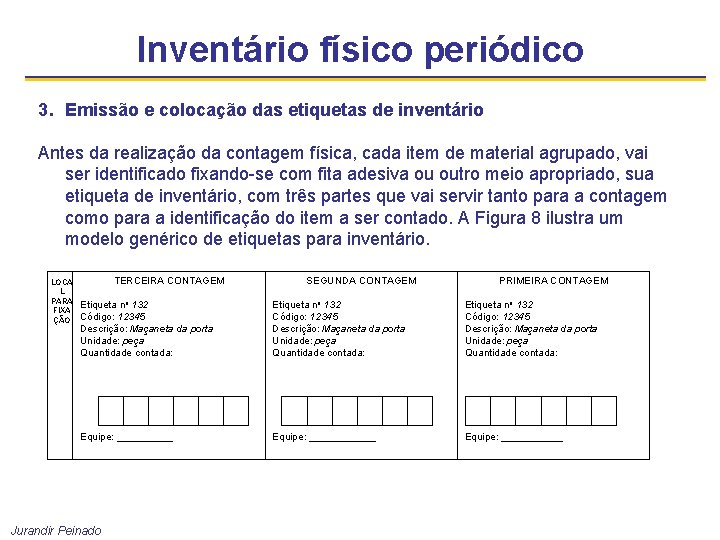 Inventário físico periódico 3. Emissão e colocação das etiquetas de inventário Antes da realização