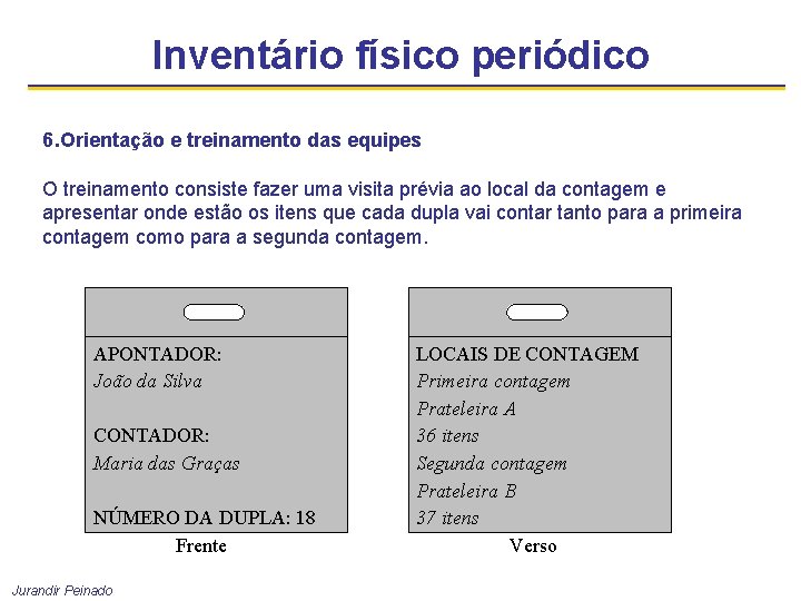 Inventário físico periódico 6. Orientação e treinamento das equipes O treinamento consiste fazer uma Inventário físico periódico 6. Orientação e treinamento das equipes O treinamento consiste fazer uma
