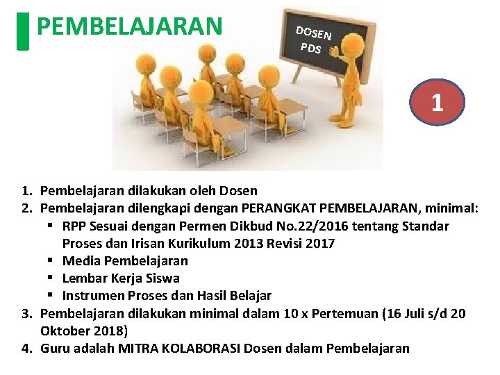 PEMBELAJARAN DOSEN PDS 1 1. Pembelajaran dilakukan oleh Dosen 2. Pembelajaran dilengkapi dengan PERANGKAT