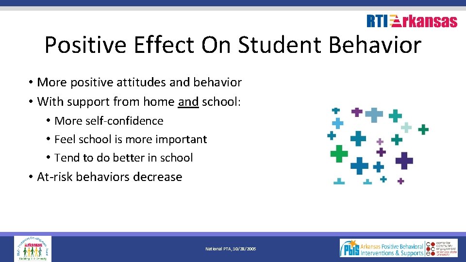 Positive Effect On Student Behavior • More positive attitudes and behavior • With support