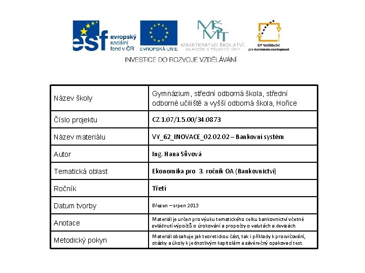 Název školy Gymnázium, střední odborná škola, střední odborné učiliště a vyšší odborná škola, Hořice