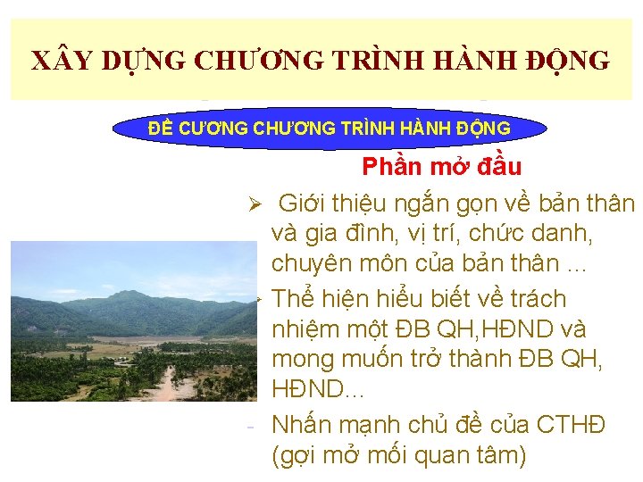 X Y DỰNG CHƯƠNG TRÌNH HÀNH ĐỘNG ĐỀ CƯƠNG CHƯƠNG TRÌNH HÀNH ĐỘNG Phần