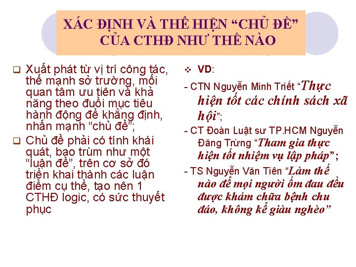 XÁC ĐỊNH VÀ THỂ HIỆN “CHỦ ĐỀ” CỦA CTHĐ NHƯ THẾ NÀO Xuất phát