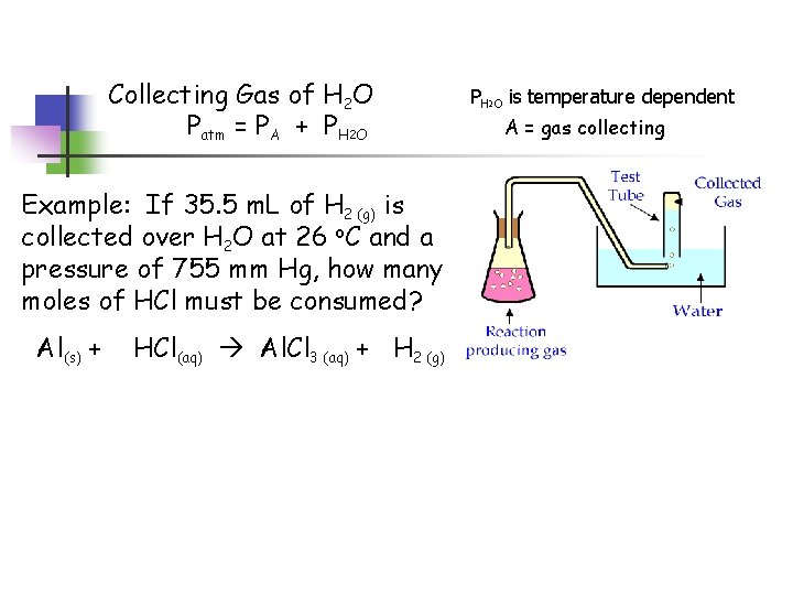Collecting Gas of H 2 O Patm = PA + PH 2 O Example: