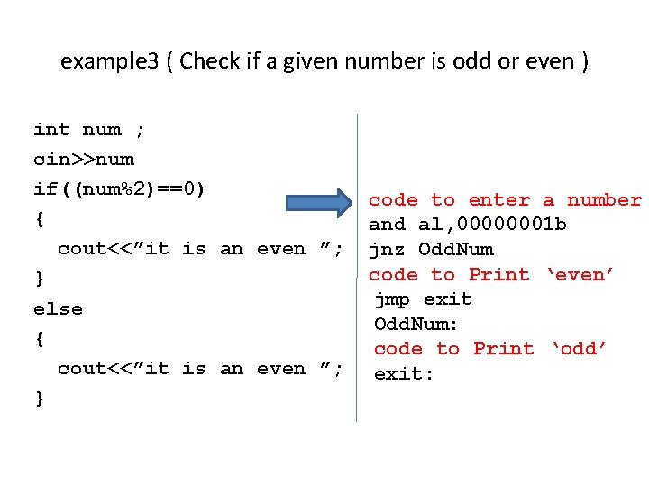 example 3 ( Check if a given number is odd or even ) int