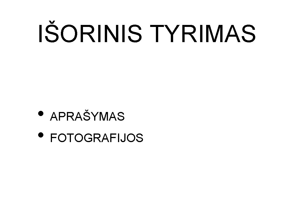 IŠORINIS TYRIMAS • APRAŠYMAS • FOTOGRAFIJOS 