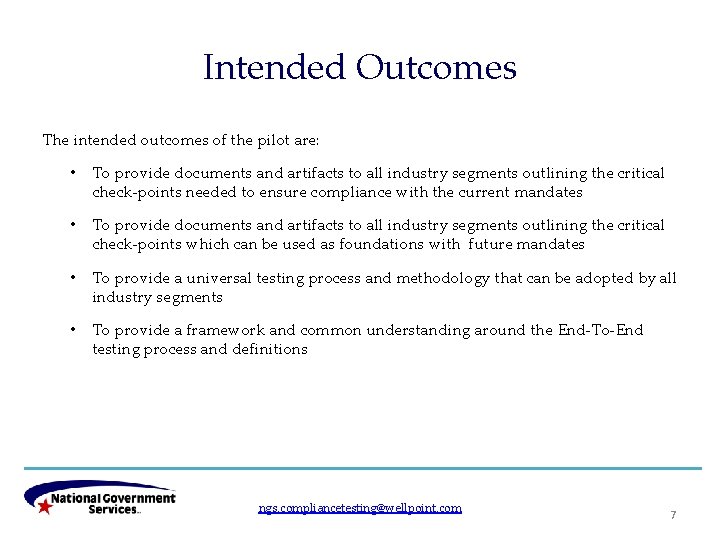 Intended Outcomes The intended outcomes of the pilot are: • To provide documents and