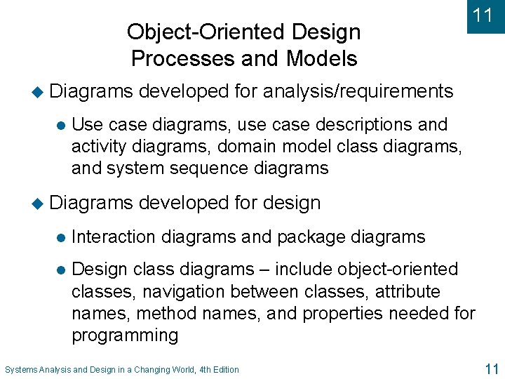 Object-Oriented Design Processes and Models u Diagrams l 11 developed for analysis/requirements Use case