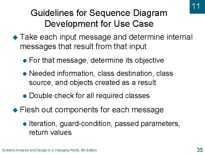Guidelines for Sequence Diagram Development for Use Case 11 u Take each input message