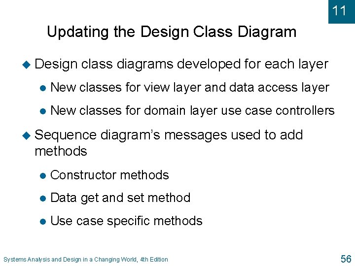 11 Updating the Design Class Diagram u Design class diagrams developed for each layer