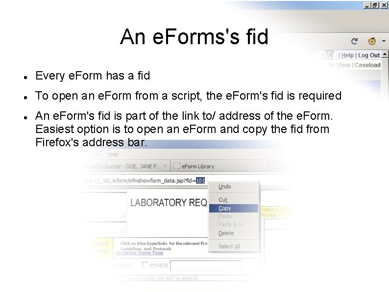 An e. Forms's fid Every e. Form has a fid To open an e.