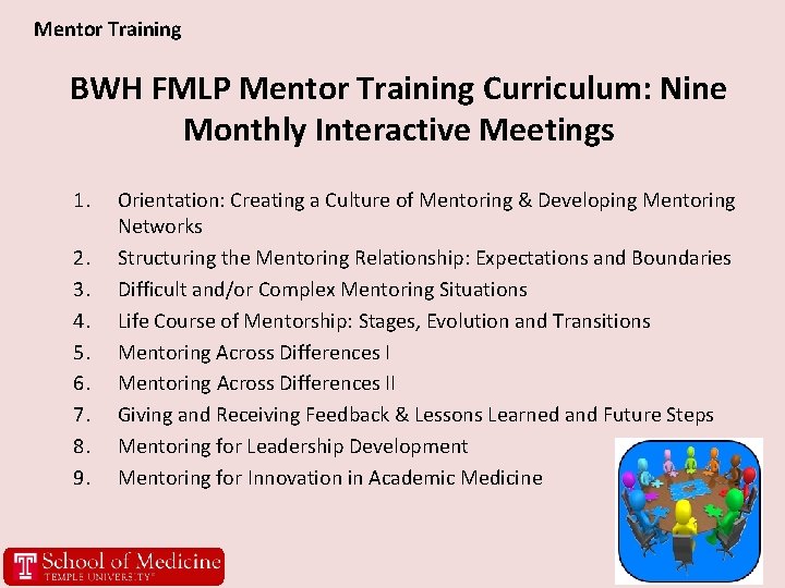 Mentor Training BWH FMLP Mentor Training Curriculum: Nine Monthly Interactive Meetings 1. 2. 3.