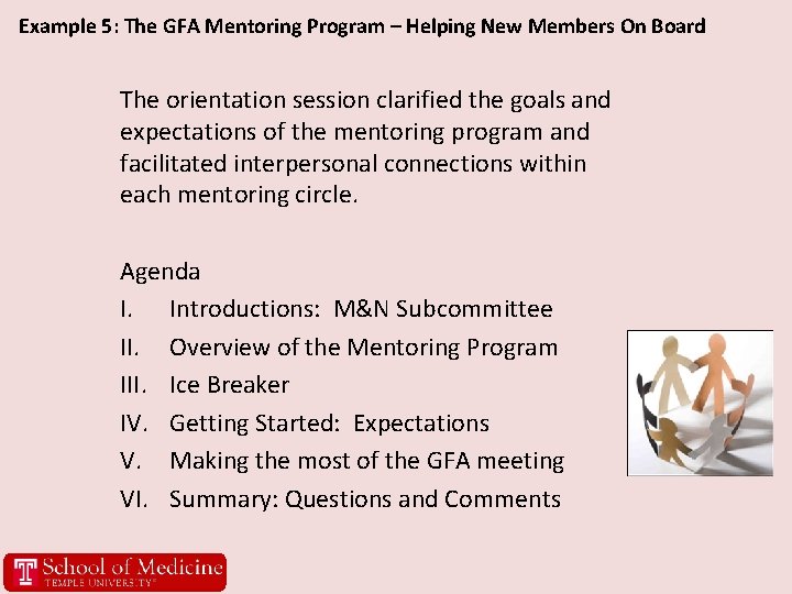 Example 5: The GFA Mentoring Program – Helping New Members On Board The orientation