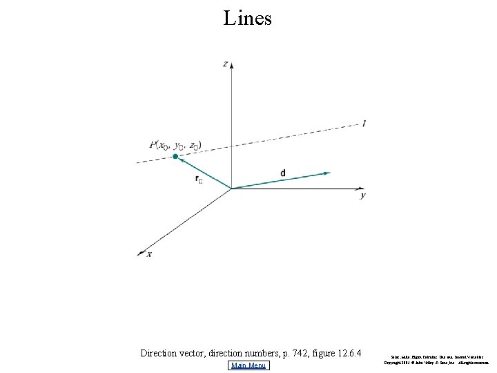 Lines Direction vector, direction numbers, p. 742, figure 12. 6. 4 Main Menu Salas,