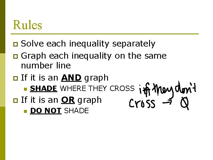 Rules Solve each inequality separately p Graph each inequality on the same number line