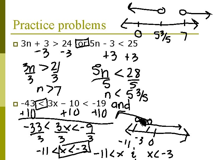 Practice problems p 3 n + 3 > 24 or 5 n - 3