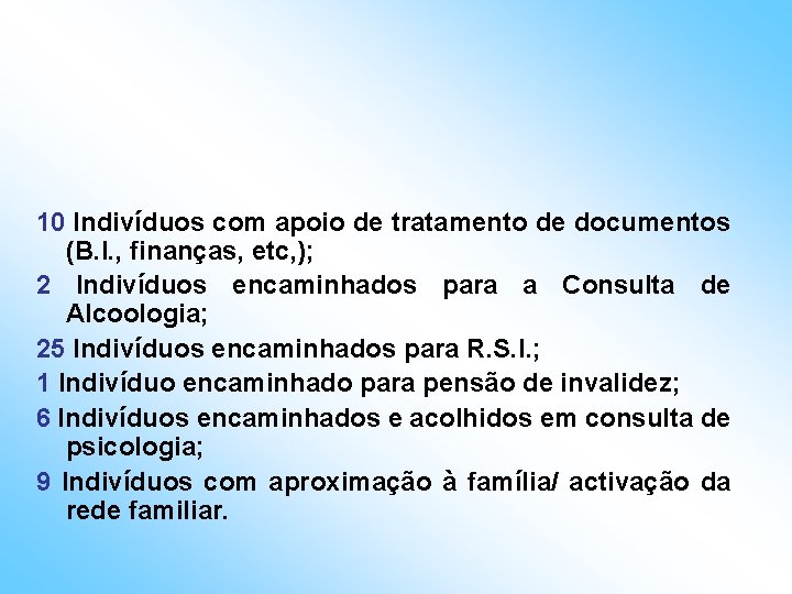 10 Indivíduos com apoio de tratamento de documentos (B. I. , finanças, etc, );