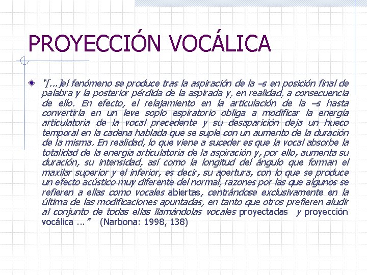 PROYECCIÓN VOCÁLICA “[. . . ]el fenómeno se produce tras la aspiración de la