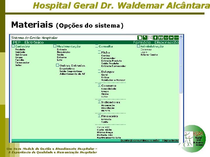 Hospital Geral Dr. Waldemar Alcântara Materiais (Opções do sistema) Um Novo Modelo de Gestão