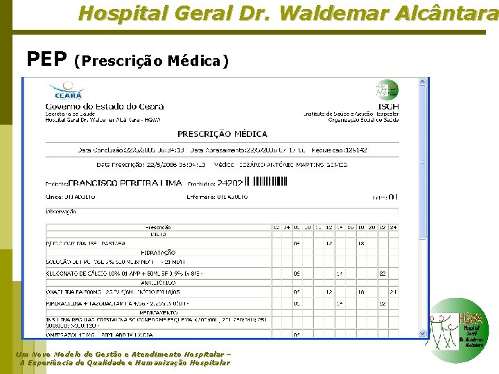 Hospital Geral Dr. Waldemar Alcântara PEP (Prescrição Médica) Um Novo Modelo de Gestão e