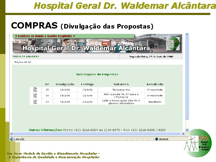 Hospital Geral Dr. Waldemar Alcântara COMPRAS (Divulgação das Propostas) Um Novo Modelo de Gestão