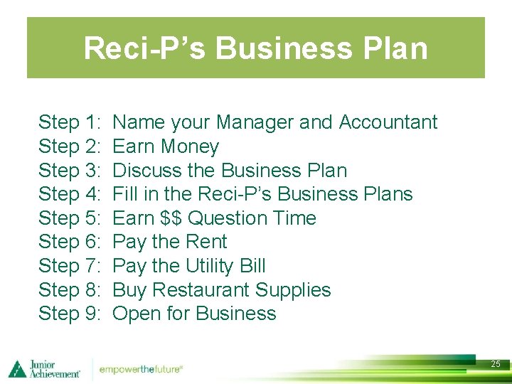 Reci-P’s Business Plan Step 1: Step 2: Step 3: Step 4: Step 5: Step