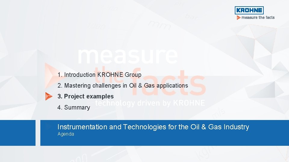 1. Introduction KROHNE Group 2. Mastering challenges in Oil & Gas applications 3. Project