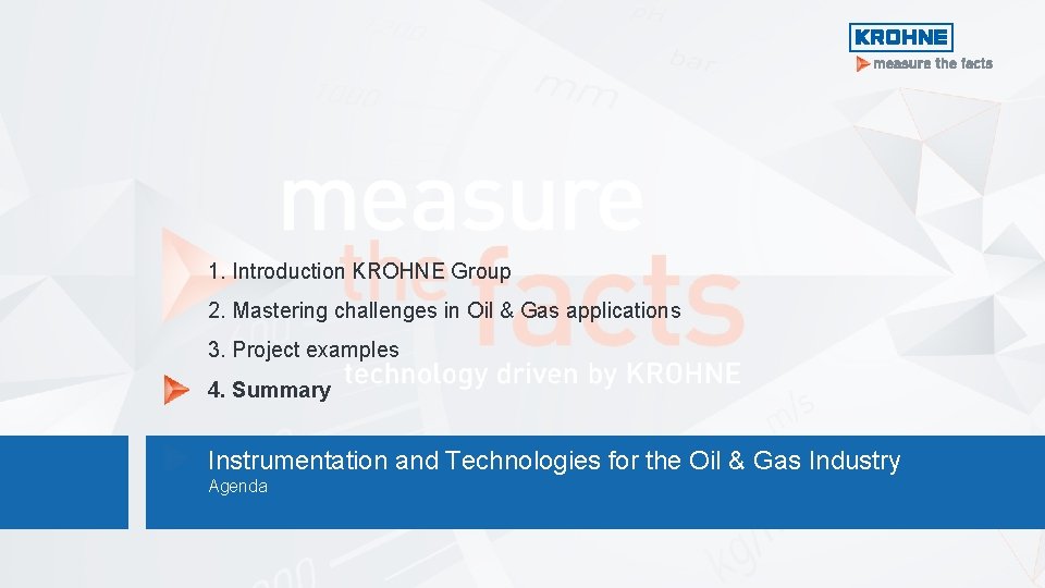 1. Introduction KROHNE Group 2. Mastering challenges in Oil & Gas applications 3. Project