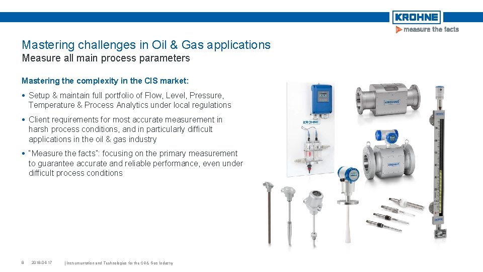 Mastering challenges in Oil & Gas applications Measure all main process parameters Mastering the