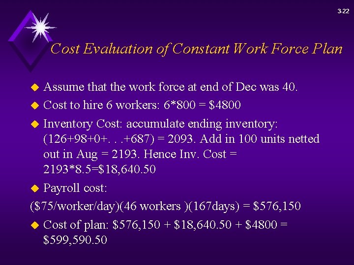 3 -22 Cost Evaluation of Constant Work Force Plan Assume that the work force