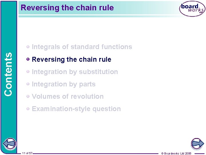 Reversing the chain rule Contents Integrals of standard functions Reversing the chain rule Integration