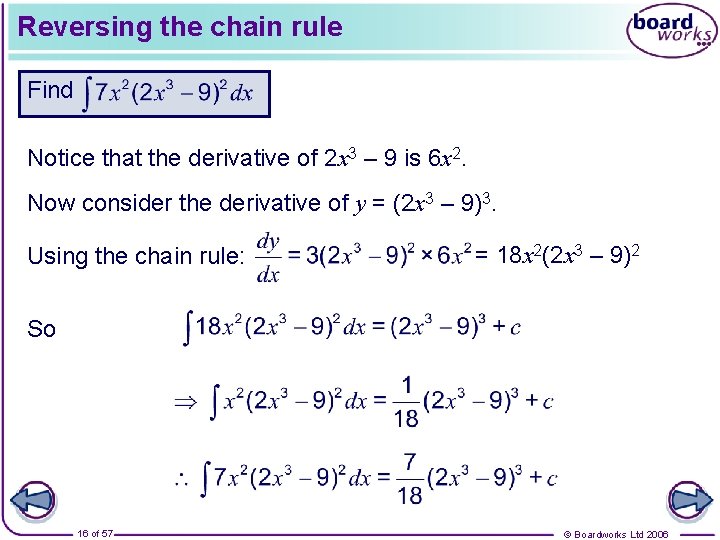 Reversing the chain rule Find . Notice that the derivative of 2 x 3