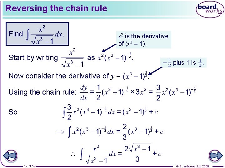 Reversing the chain rule Find . Start by writing x 2 is the derivative