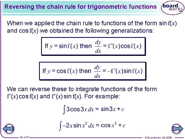 Reversing the chain rule for trigonometric functions When we applied the chain rule to