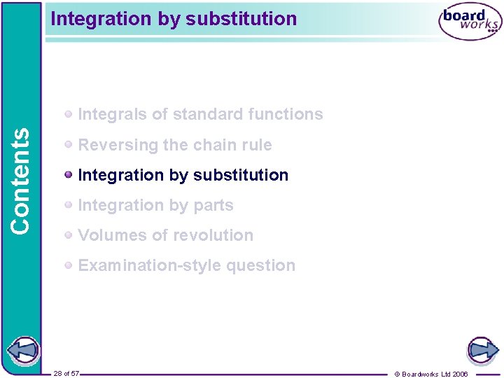 Integration by substitution Contents Integrals of standard functions Reversing the chain rule Integration by